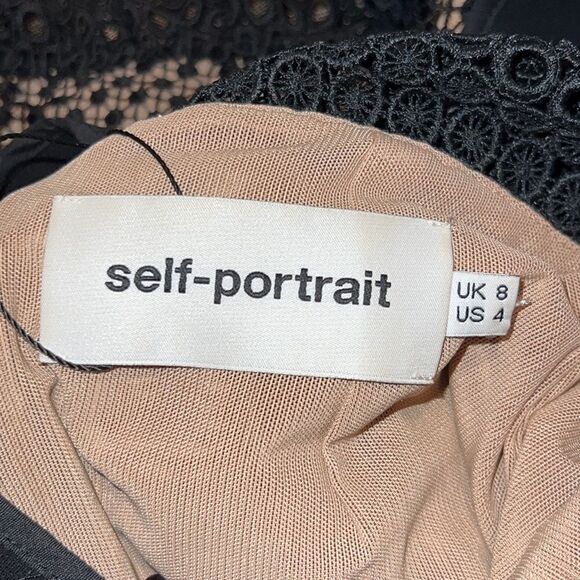 New Self-Portrait Lace Up Plunging V Ruffle Mini Dress Black Size 4 - Picture 15 of 16